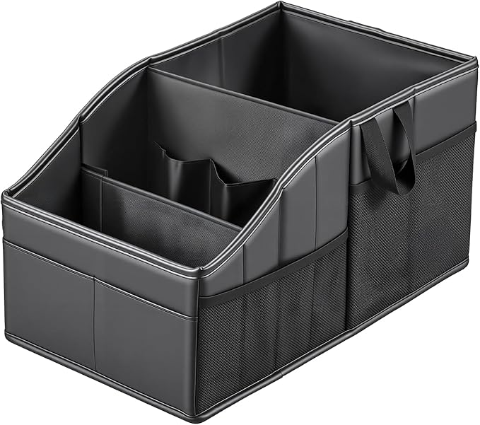 WHHMK Sturdy Leather Car Storage Support Up to 33 LB of Weight, Black | Car Backseat Organizers, Front Seat Organizer, Floor Organizer and Storage Used for SUV Truck Toy Snack Water Bottle Holder