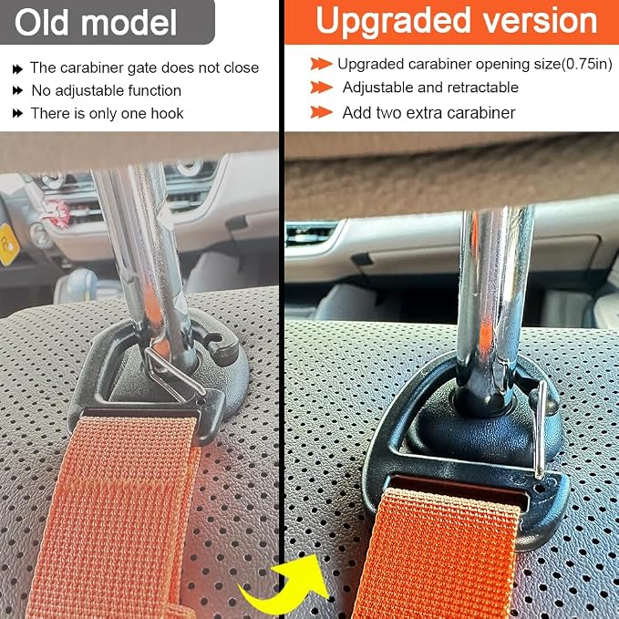 Car Headrest Hooks, Backseat Storage Organizer Hangers, Universal Vehicle Seat Back Hooks, 4 Pack (Orange)