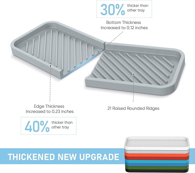 Silicone Sponge Holder, Kitchen Sink Organizer Tray（Grey）