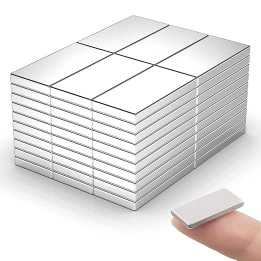 60 Pack 20x10x2 mm Rare Earth Neodymium Magnets | Powerful Small Strong Metal Rectangular Bar Magnetic Strip Magnet for Fridge Garage Kitchen Science Craft Office, Silver
