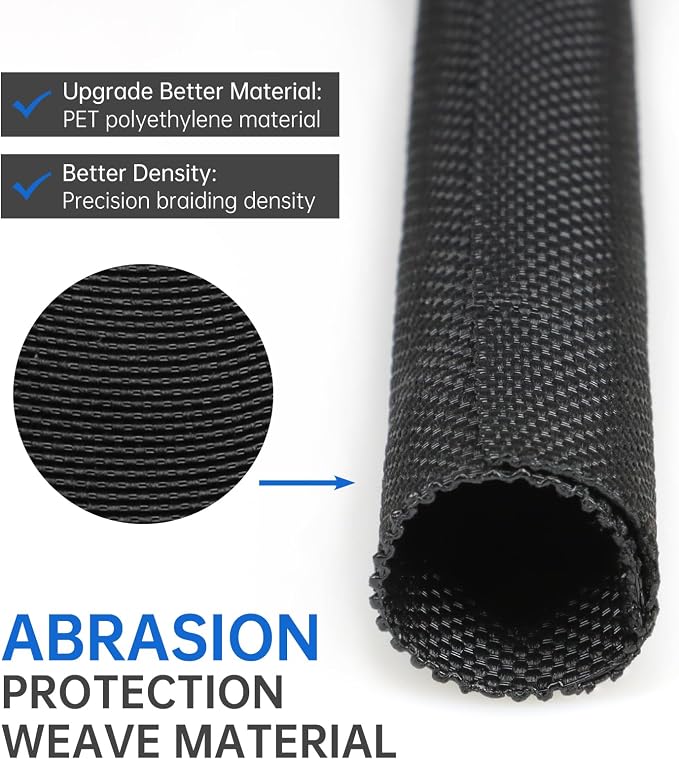Split Braided Cable Sleeve，Flexible Wire Loom Tubing, Automotive Cord Protector Pet Proof, Cable Management for Computer TV Electric Wires Harness 16ft (Black, 25mm（1")