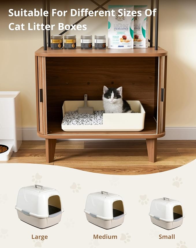 Cat Litter Box Enclosure Furniture,Hidden Litter Box Furniture Fit Most of Litter Boxes,Cat Washroom Cabinet and Pet House with Metal Frame for Living Room