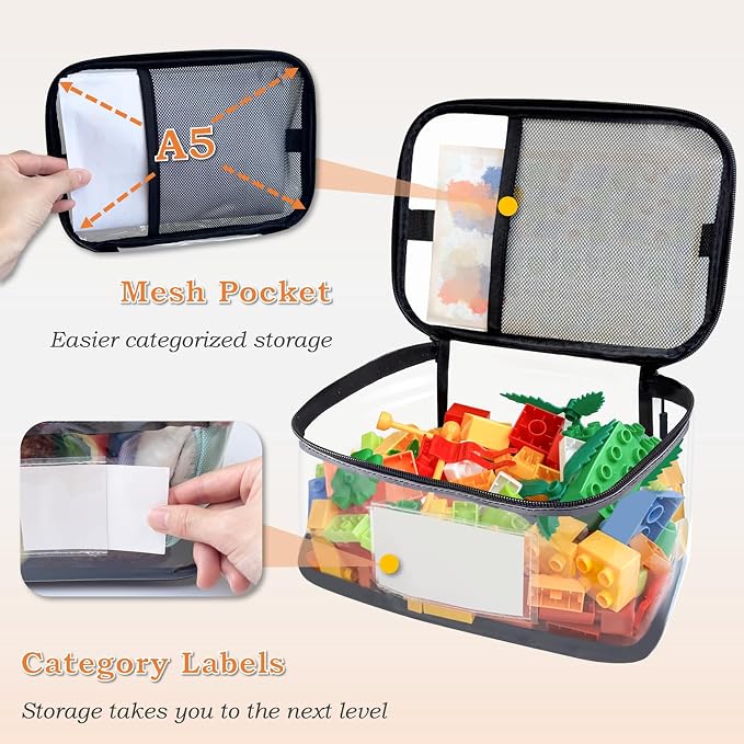 Upgraded Large Storage Toy Organizer, Clear Toy Bags with Label & Manual Pocket for Puzzles (8PCS)