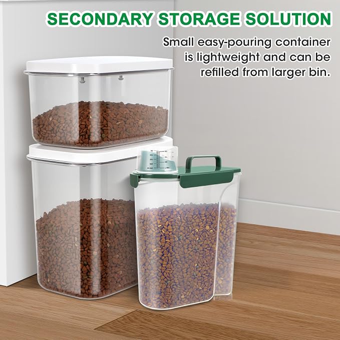 TBMax 10 Lbs Cat Dog Food Storage Container, 2026 Upgraded Large Pouring Container for Pet Food Storage, Bird Seed Dispenser, Portable Travel Kibble Holder -Dark Green