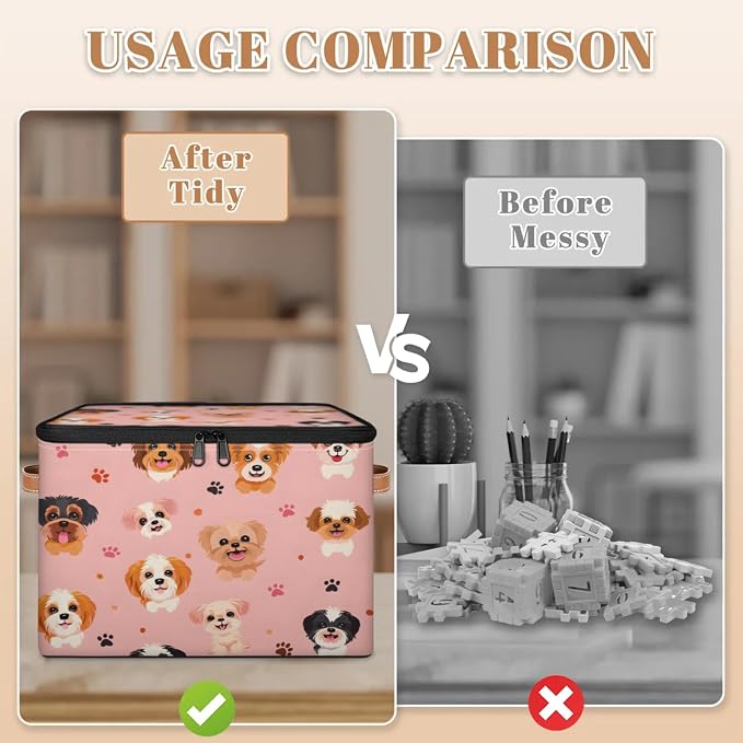 Storage Bins with Zipper Lid and Handle, 14.2 x 10.2 x 10.4" Guard Dog Storage Basket Stackable Foldable Storage Boxes Collapsible Storage Cubes Closet Organizers, 1PCS