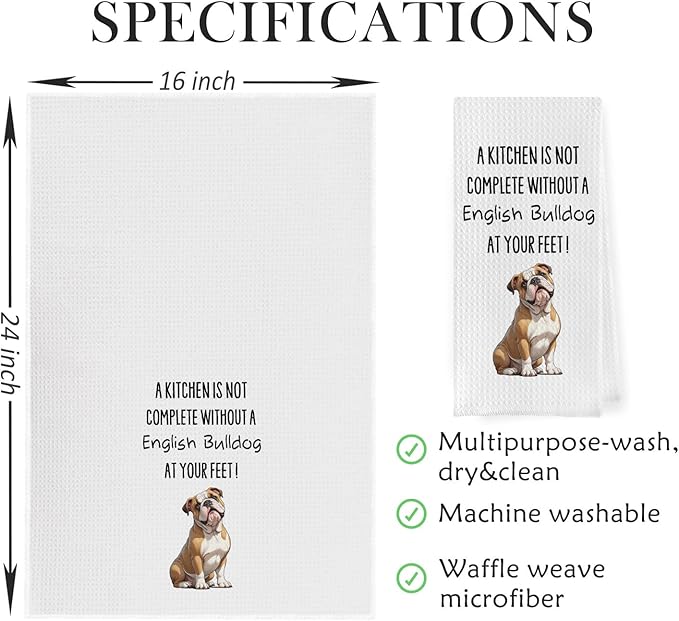 English Bulldog Dish Towels - Funny English Bulldog Gifts Decorative Waffle Weave Kitchen Towels, English Bulldog Hand Tea Towels, English Bulldog Gifts (16×24 Inches)