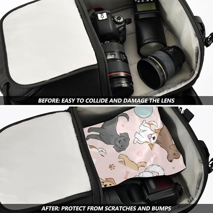 Emelivor Cute Pets Dogs Pink Print Self-Adhesive Magic Cloth Makeup Bag Portable Cosmetic Bag for Travelling Protective Wrap for Camera Laptop Sleeve Cover for Travel Cosmetics, 13.8x13.8in