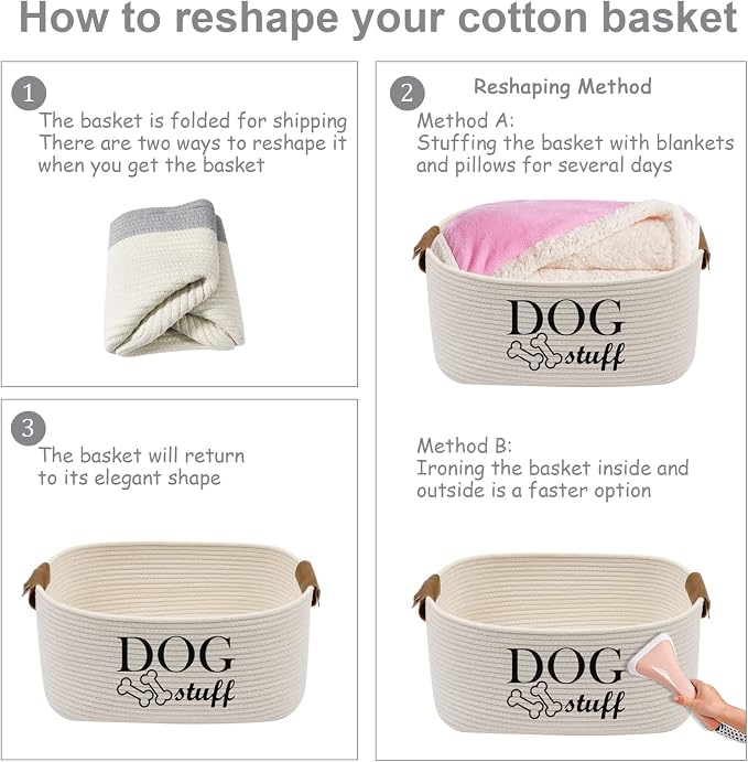 Morezi Durable Cotton Rope Dog Toy Storage, Large Dog Bin, Pet Bed, Puppy Toy Box - Perfect for Organizing Pet Toys, Blankets, Leashes, Clothing and Any Doggie Stuff - Beige