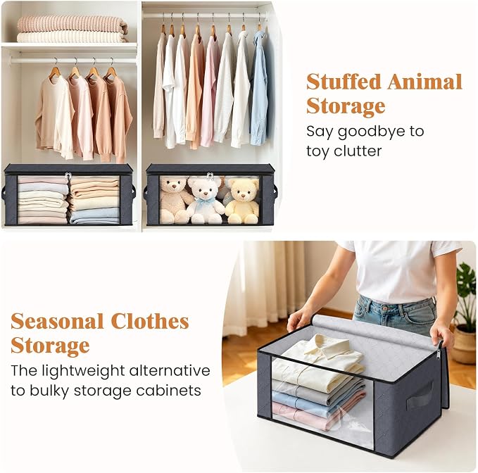 35L Closet Organizers, Foldable Under Bed Storage Containers | Storage Bags with Zippers,Window and Handles for Organizing Bedroom, Closet, Clothing,Organization with Handle