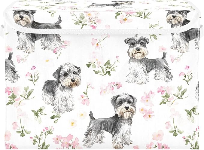 Aesthetic Miniature Schnauzer Dogs White Storage Box Organization And Storage With Lid Handle for Craft Shelves
