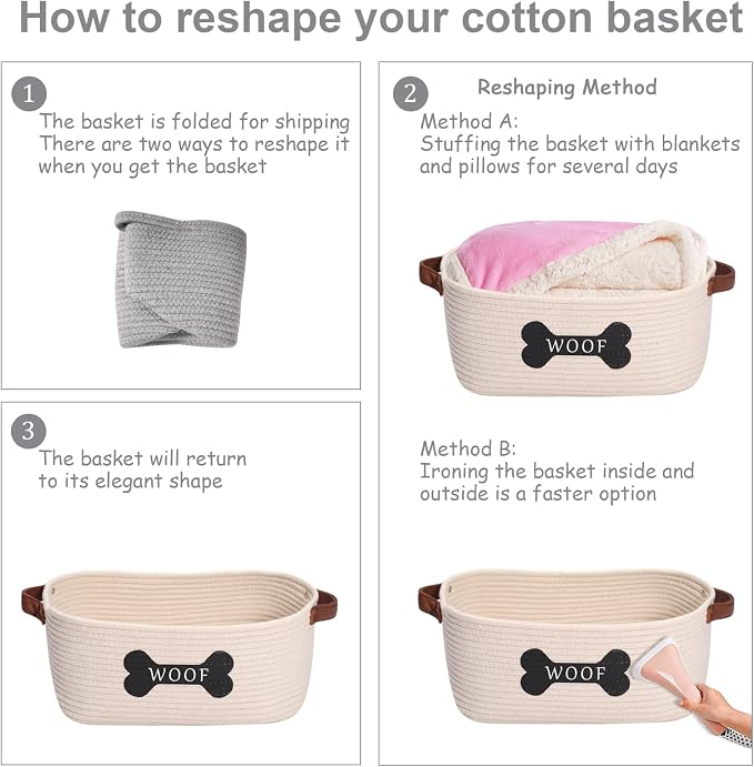 Morezi Cotton rope dog toy basket with handle, large dog bin, puppy kitty bed, dog toy basket - Perfect for carry pet toys, blankets, leashes, chew toys, diapers - Beige