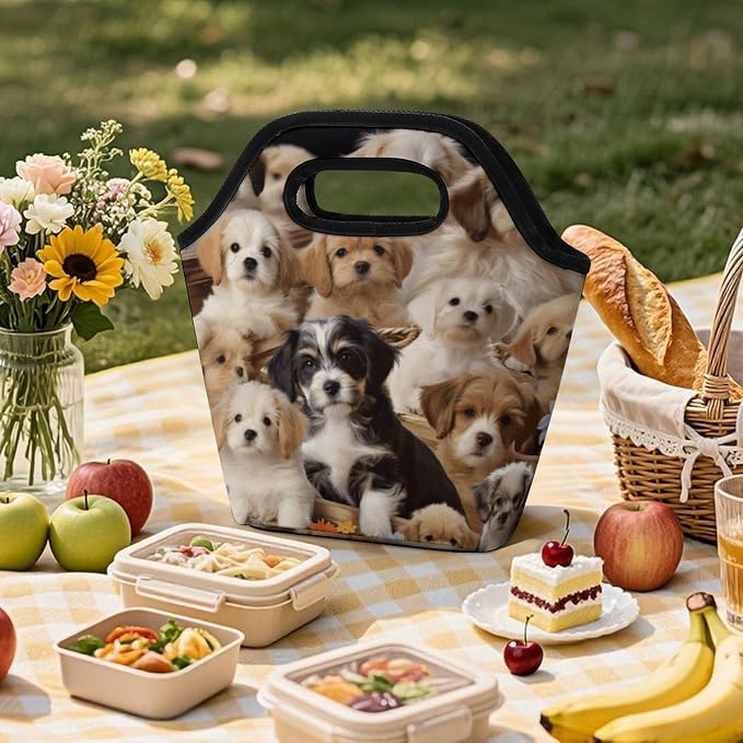 Cute Pet Dogs Lunch Bag Cooler Bag Tote Bags | Reusable Portable Lunch Box for Women/Men Lightweight Soft Cooler Bags Organizer for Adults Work Travel Outdoor