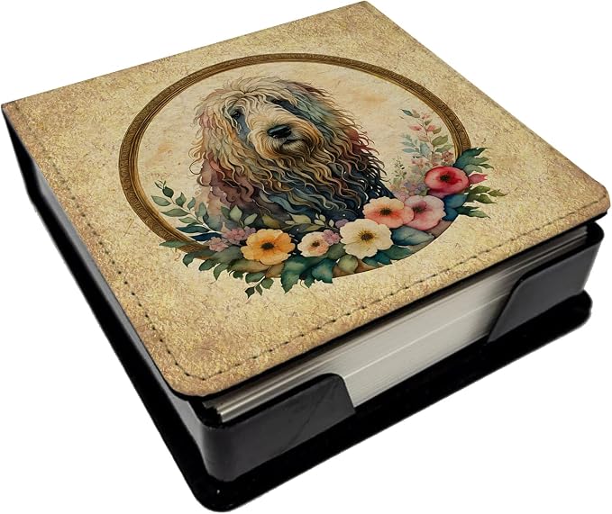 Caroline's Treasures Komondor and Flowers PU Leather Note Paper Holder with Artist-Designed Cover, Desk Accessory, Office Gift