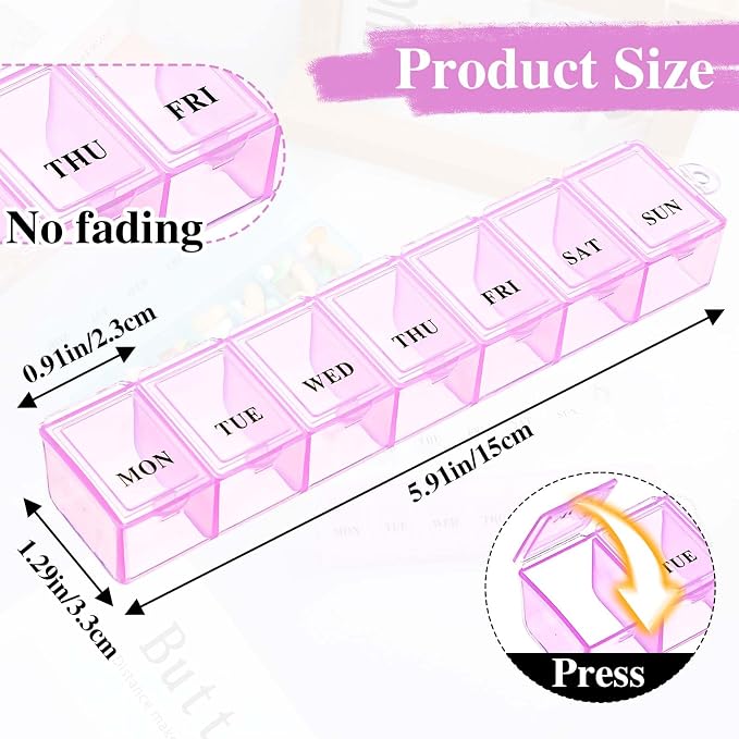COMNICO Weekly Pill Organizer,4Pcs 7 Day Pill Case Daily Vitamin Case Medicine Box Portable Medicine Organizer with Compartment 4 Colors AM PM Pill Containers for Medicine Supplements Fish Oil