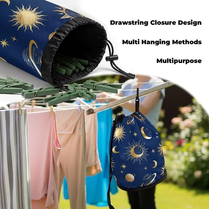 Clothespin Bag for Clothesline Outdoor, Leopard Print Butterfly Clothes Pin Bag with Drawstring Closure, Ventilated and Large Capacity Laundry Clothespin Storage with Hook