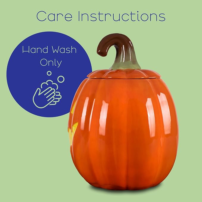 Dolomite Ceramic 10.5 x 7.9 Halloween Cookie & Candy Jar with Airtight Lid: Perfect for Kitchen Canisters, Pet Treat Containers & Fall Decorative Candy Dish, Pumpkin Jack-O-Lantern
