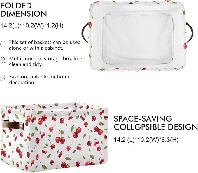 Didi & Hosa Storage Basket Cube Cherry Collapsible Toys Shelf Baskets Bin with Handle Laundry Organizer Storage Box for Home School & Office