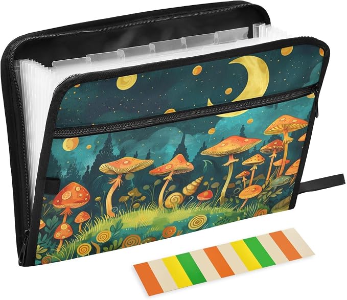 13 Pocket Zipper Expanding File Folder A4 Snail Mushroom | Accordion File Organizer with Front Pouch A4 Letter Size Portable Folders for Documents Receipt School Office Supplies