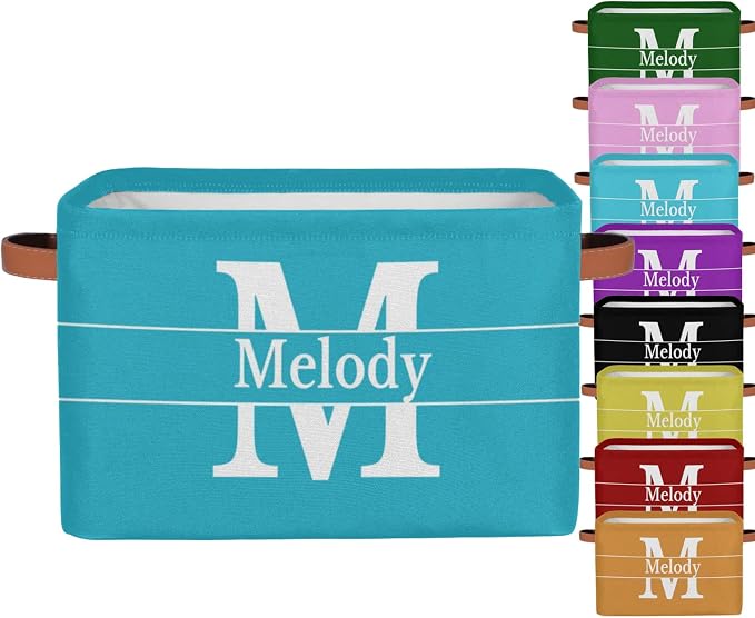 Personalized Foldable Storage Basket with Initial Letter, Lake Blue