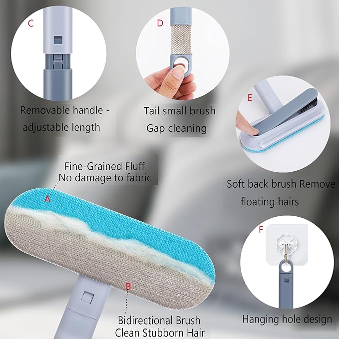 Pet Hair Remover – 4-in-1 Reusable Dog & Cat Hair Removal Tool, Extra Long Handle (23.4"), 2-Pack (Value Set), No-Bend Lint Brush for Furniture, Couch, Carpet, Car Seats & Window Screens