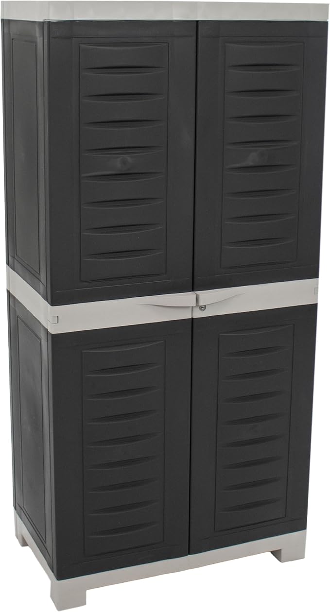 Sunnydaze 48" Garage Storage Cabinet with Locking Doors & Shelves, Charcoal | Heavy Duty Storage Cabinet with Plexiglass Doors Resists Rust & Peeling, Easy-Clean Utility Cabinet for Garage, Shed, Office