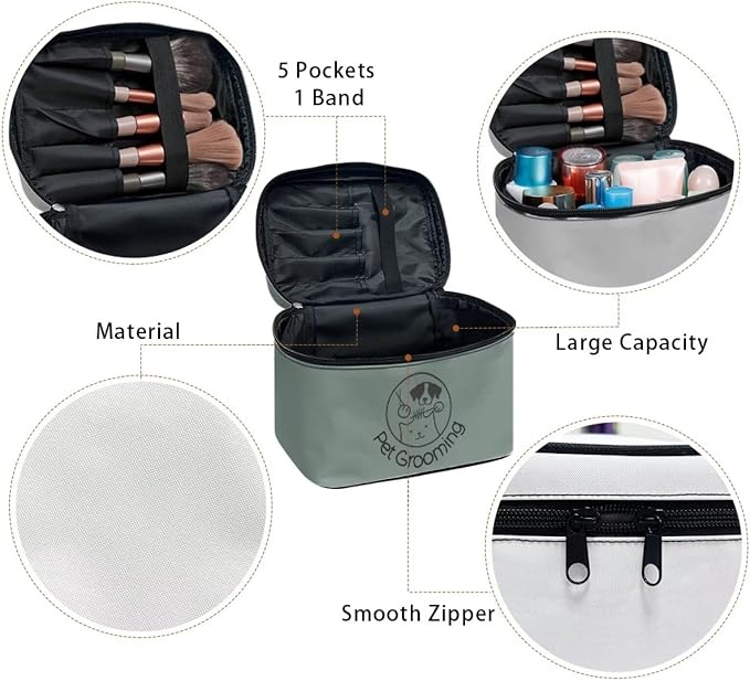 Green Travel Makeup Bag for Women Large Capacity Cosmetic Case for Women Portable Makeup Organizer with Brush Holders for Vacation Trip Daily