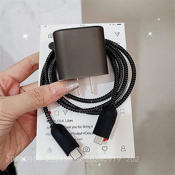 Cute Cable Protector for iPhone iPad 18W/20W USB-C Charger,Not Yellowing Charging Cord Protector,Soft Frosted TPU Charging Protector Cover,Wire Cord Saver,Phone Cord Protector for iPhone Charger-Black