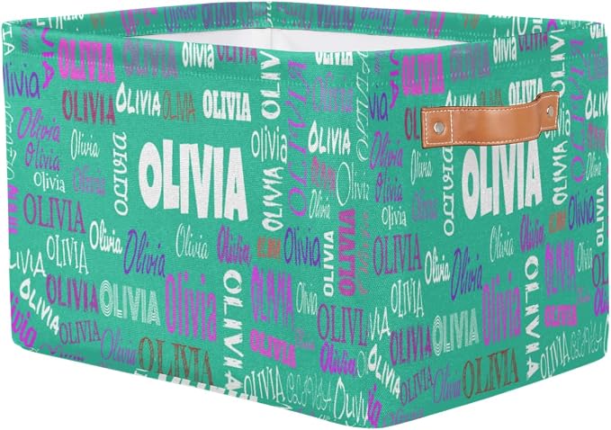 Personalized Name Storage Bins Basket Boxes, Light Sea Green Color | Organizing Boys Girls Pets Toys Closet Shelf Clothes Books