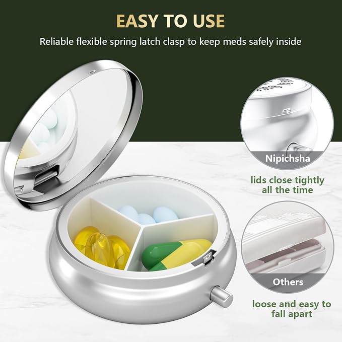 Pill Box, Small Pill Case for Purse & Pocket, Travel Medicine Organizer | Cute Travel Medicine Organizer, Portable Medicine Container Holder to Hold Vitamins, Medication, Fish Oil & Supplement