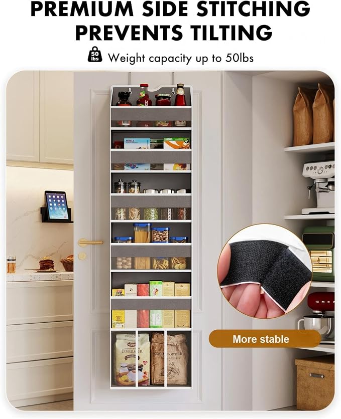 Over The Door Organizer, 6-Shelf Hanging Door Storage for Bathroom | 50lb Load Grey Behind the Door Organizer for Bathroom Closet Nursery Pantry Bedroom Laundry Dorm Small Room