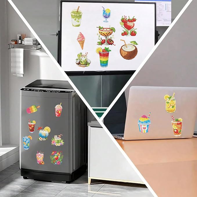 20pcs Drinks 2D/Flat Acrylic DIY Diamond Painting Magnets | Fridge Magnets 20 Pieces Diamond Painting Kit 2D Acrylic PET Magnetic Food Series DIY Art Home Car Decor Beginners Gift