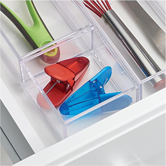 iDesign Clarity Plastic Drawer Organizer, Clear, X-Small, 4" x 4" x 2" | Storage Container for Kitchen Gadgets, For Corks, Sticky-Notes, Clips, For Pantry, Cabinets, Countertops