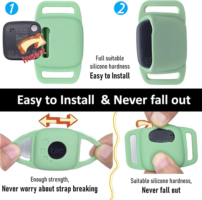 Silicone Case for Tile Mate 2024,Mate 2022 for Dog Collar, Protective Cover Sleeve for tilemate Finder for cat pet Necklace Dropper, Secure tag Holder for Bag (Black,Green,Pink,Blue,4Pack) | silm protective cover sleeve for tilemate finder for cat belt...