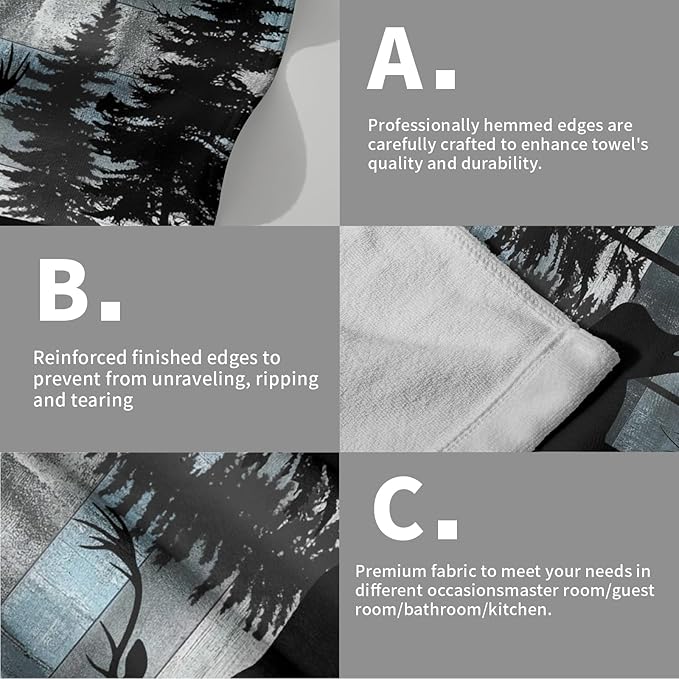 Giwawa Rustic Deer Towel Set of 2 Forest Wildlife Woodland Hand Face Towels with Vintage Blue Wood Board Farmhouse Elk Decorative Soft Microfiber Dish Towel for Bathroom Guest Gym Spa Hotel