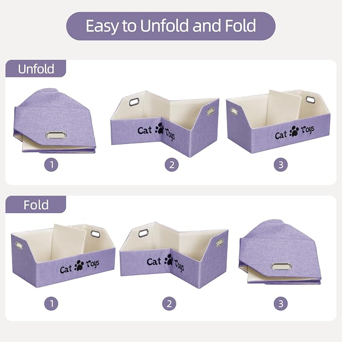 19.7 Inch Cat Toy & Supplies Storage Organizer with Metal Handles | Foldable Fabric Bin Kitten Pet Chest Trapezoid Container for Organizing Cats Clothes Accessories