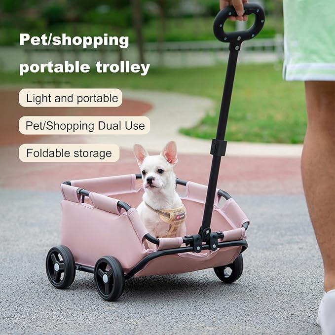 Folding Utility Cart,Small Cart 4 Wheels,Travel Shopping Walking Metal Cloth Safe Design Easy Clean Breathable Interior Compact Maneuverable Pull Rod Adjustable