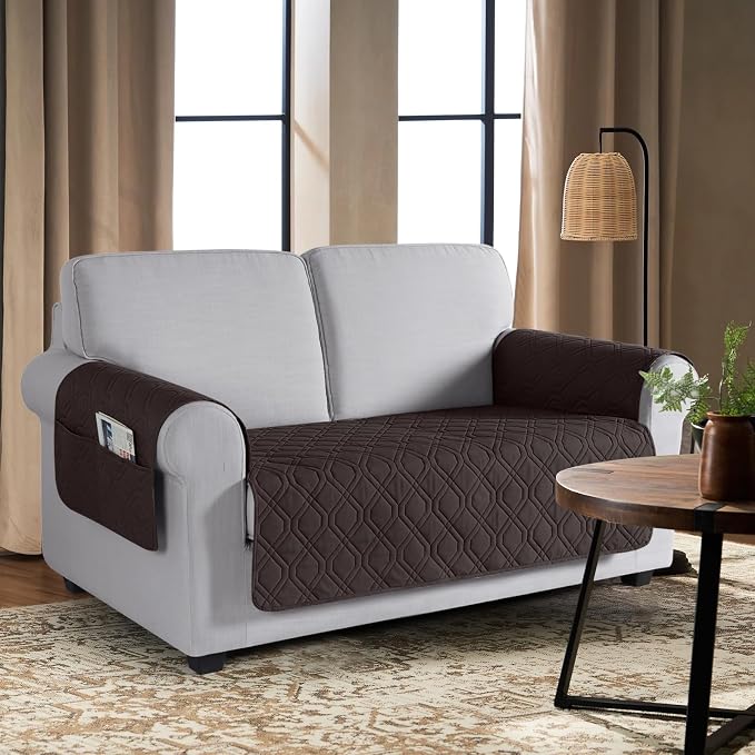 VANSOFY Waterproof Loveseat Couch Cover for Pets, Chocolate, 54" | Non-Slip, Washable, Utility Pockets, Pet Friendly, Furniture Protector Slipcover for 2 Cushion Plus Couch