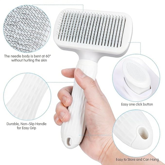 Self-Cleaning Slicker Brush, Dog Cat Bunny Pet Grooming Shedding Brush, Easy to Remove Loose Undercoat, Pet Massaging Tool Suitable for Pets with Long or Short Hair (White)