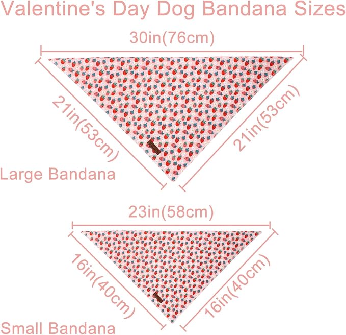 Summer Dog Bandana, UP URARA PUP Strawberry Triangle Bid Scarf for Medium Large Dogs, Cotton Kerchief for Girl Boy Puppies, Cute Spring Bandana,S
