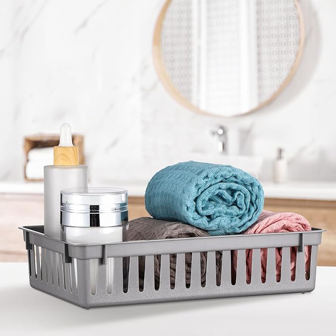 Wenqik Set of 12 Small Plastic Baskets for Organizing, Grey