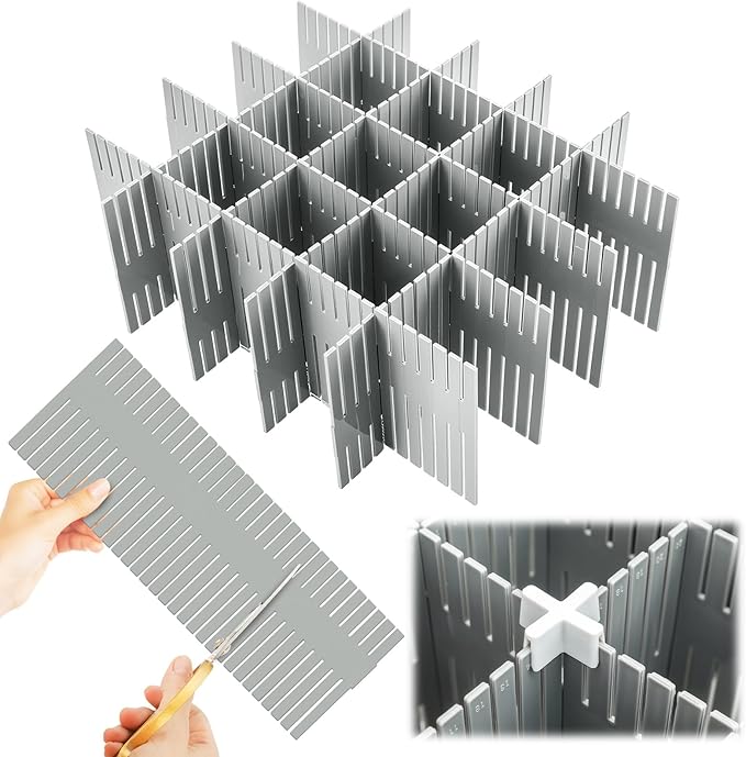 Blosssound 15 Pcs 5.12 Tall Drawer Divider Adjustable Drawer Organizer,Grey | DIY Deep Storage Organizer Separator with Fixed Buckle for Underwear Socks Dormitory Office Kitchen Bedroom