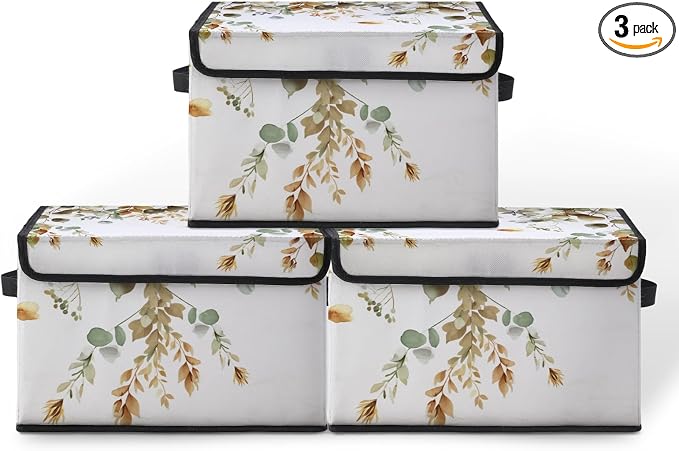 Stackable Clothes Storage Bins with Lids 3 Pack | Closet Organizers, Fabric Box, For Blanket Clothes, Under Bed Storage Containers