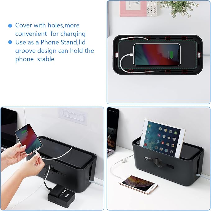 Cable Management Box,Cord Organizer for Home Office Cable Wire Hide,Black | Box for Desk Floor Cable Hide,Cable Box Organizer to Cover The Power Strip Cord Wires