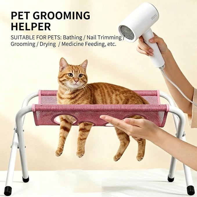 Pet Bath Sling, Pet Bathing Hammock with Strap, Dog Grooming Hammock for Bathing Nail Trimming Brushing, Multifunctional Breathable Cat Grooming Sling, Eight Hole Design,Quick Surface (Gray)
