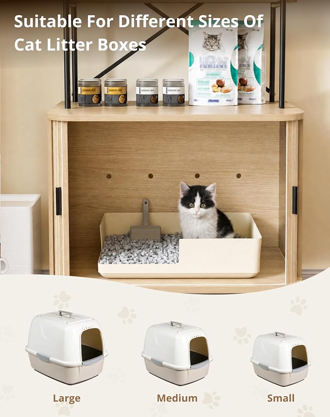Cat Litter Box Enclosure Furniture,Hidden Litter Box Furniture Fit Most of Litter Boxes,Cat Washroom Cabinet and Pet House with Metal Frame for Living Room, Oak