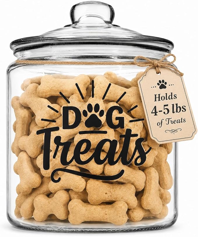 1-Gallon Glass Dog Treat Container Airtight – Large Countertop Dog Cookie Jar with Lid for Dog Treat Storage, Decorative Treat Jar & Dachshund Accessories