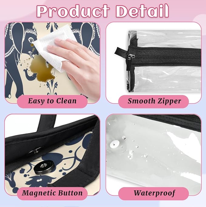 Elephant Makeup Bag for Women Hanging Roll-Up Travel Organizer Toiletry Kit with 4 Removable Compartments, Animal Print