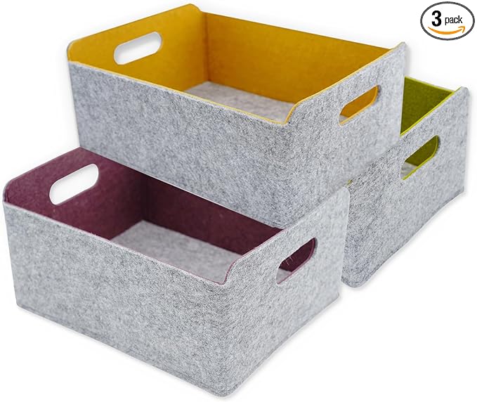 Welaxy Felt Storage Baskets Foldable Shelf Bin, Curry Moss green Wild berry