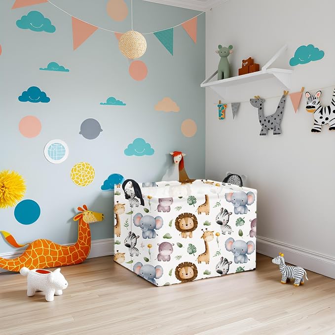Rectangular Woodland Animal Basket Baby Storage Basket Storage Bin Organizer Box Animal Room Decor(Animal Basket)