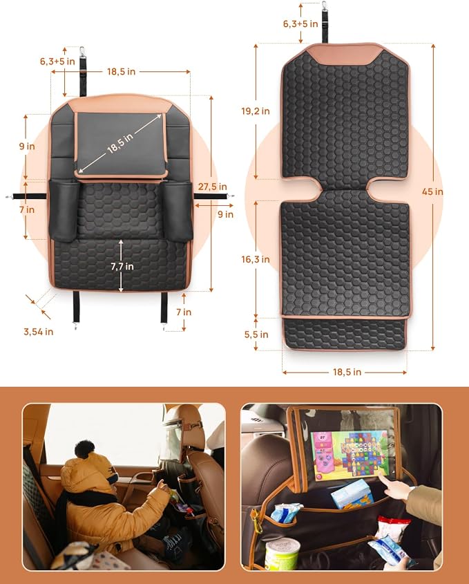 Owleys Over the Car Seat Organizer and Kick Mat Set, 2 Pc, Black/Tan | Owleys Over the Car Seat Organizer and Kick Mat Set, 2 Pc, Black/Tan